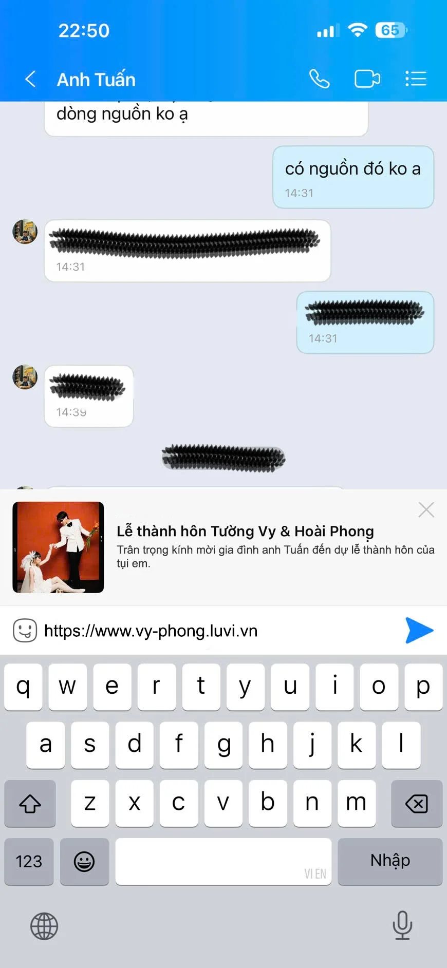 Thẻ xem trước hiện ra khi dán link thiệp Luvi vào Zalo, ghi đúng tên khách